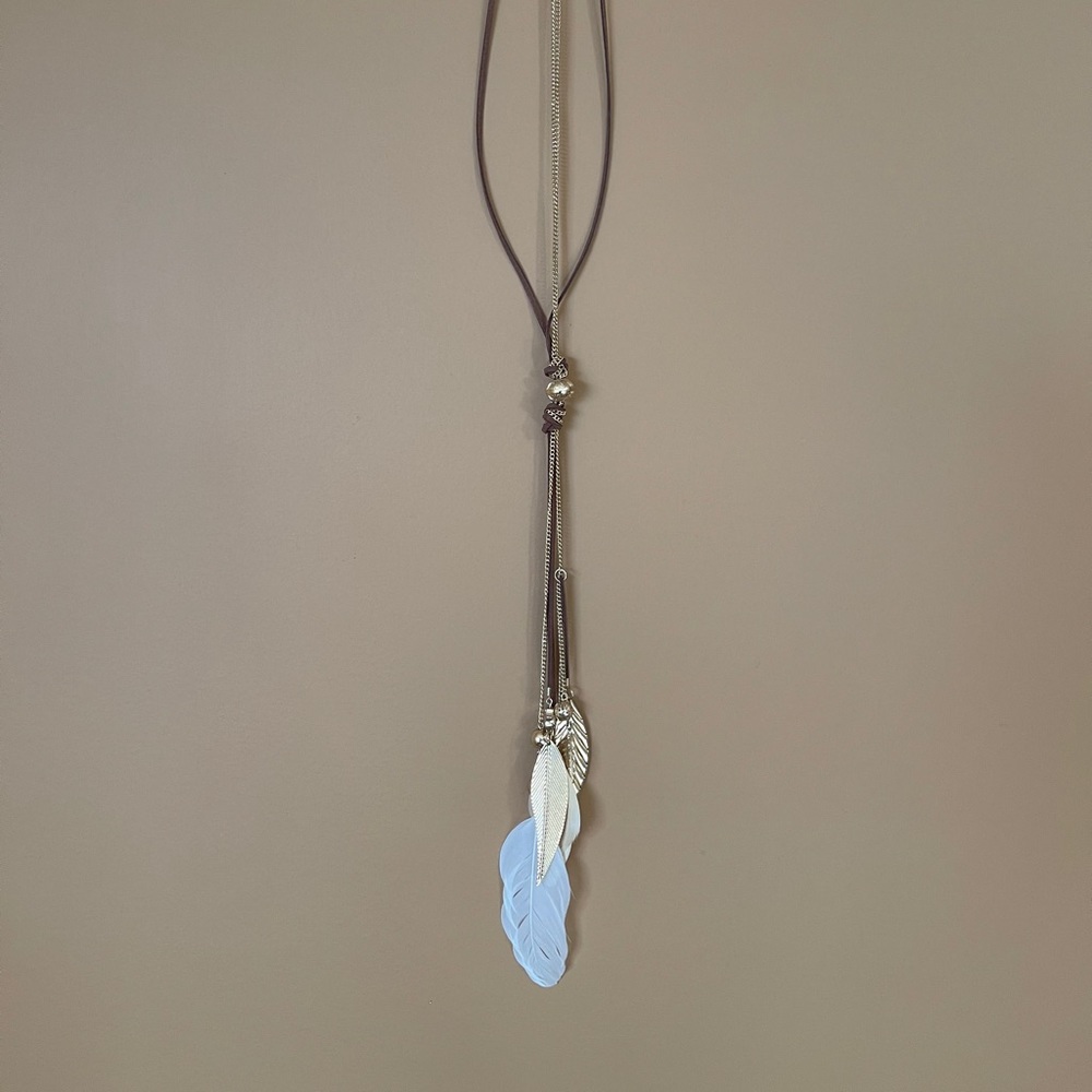 Leather with Chain and Feather Statement Necklace